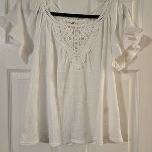 Max Studio White Crochet Accent Blouse